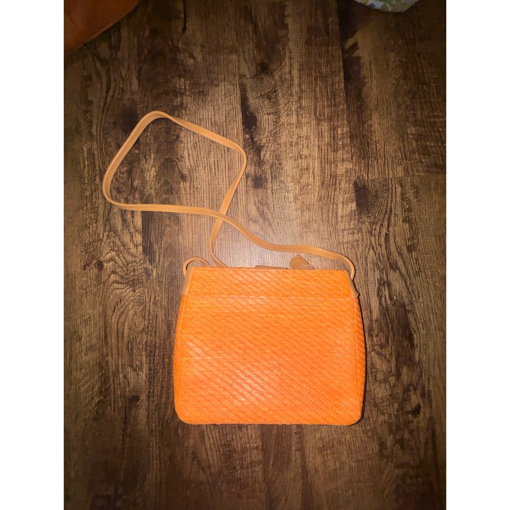 Marlo Orange Woven Crossbody Bag Tan Strap Magnetic Snap Zip Pocket Summer Boho